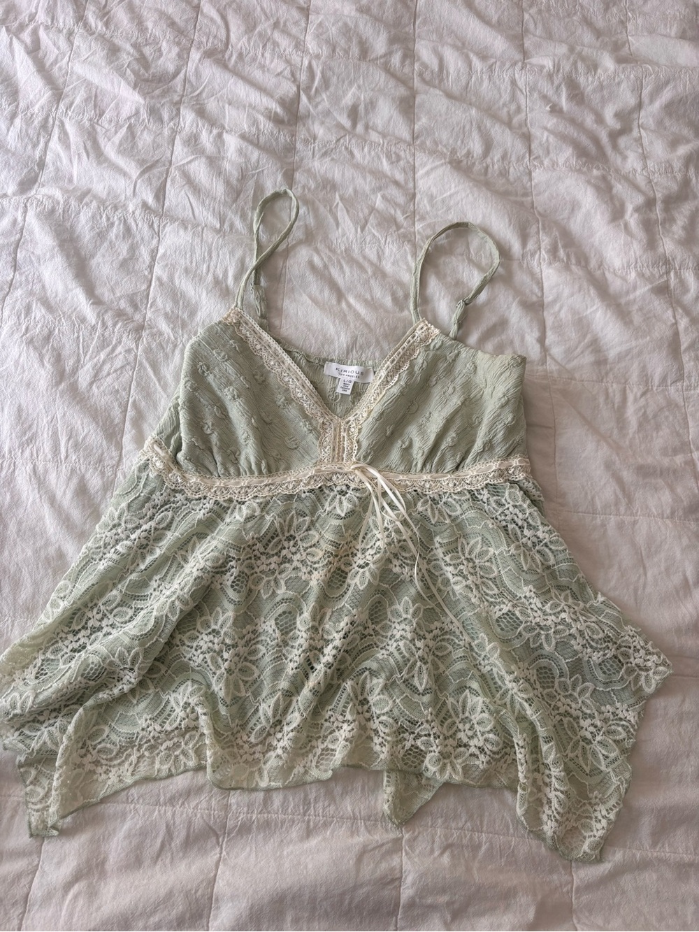 iris Sage Green Lace-Trim V-Neck Camisole